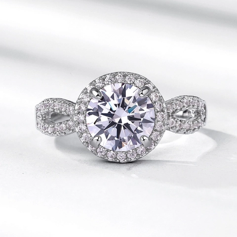 Anello di Fidanzamento in Argento Sterling 925 Moissanite per Donna Taglio Rotondo Halo Split Shank Strass Anello Nuziale Con Certificato GRA