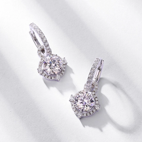Orecchini Pendenti in Argento Sterling 925 Moissanite Donna Halo Taglio Rotondo Scintillanti Con Certificato GRA Gioielli