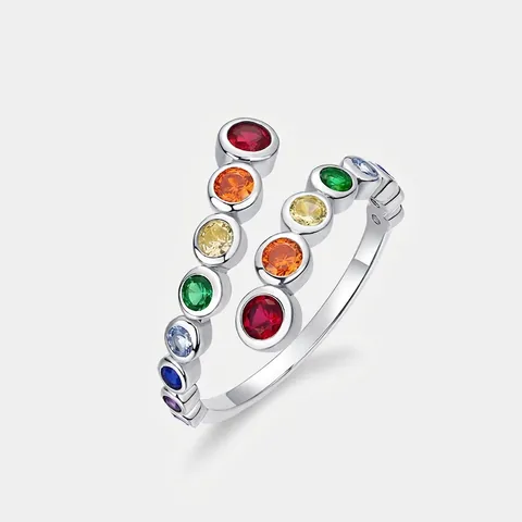 925 Sterlingsilber Regenbogen Blasenring Für Damen Eingelegter Bunter Zirkonia Verstellbarer Bypass Ring Mode Schmuck