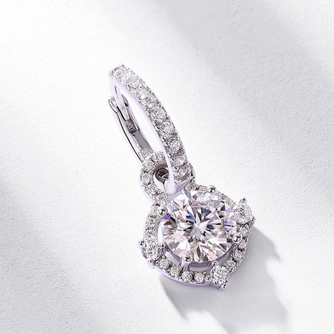 Orecchini Pendenti in Argento Sterling 925 Moissanite Donna Halo Taglio Rotondo Scintillanti Con Certificato GRA Gioielli
