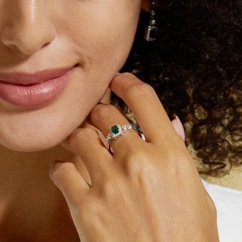 925 Sterlingsilber Zuchtsmaragd Ring Für Damen Vintage Rechteck Grüner Edelstein Ring Mit Strass Verstellbarer Offener Ring Luxus Schmuck Geschenk