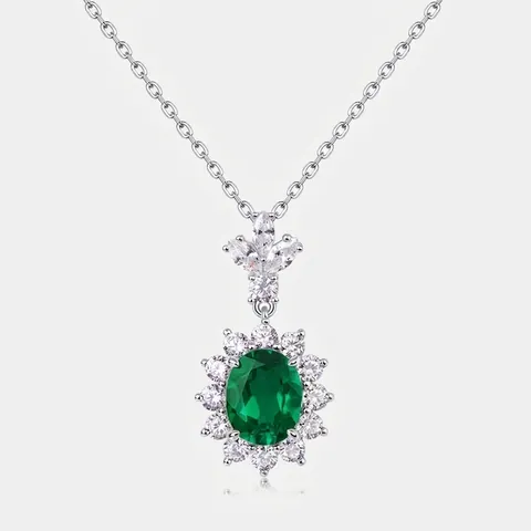 Lussuosa Collana Con Ciondolo a Girasole in Argento Sterling 925 Smeraldo Creato in Laboratorio per Donna Gioielli Vintage