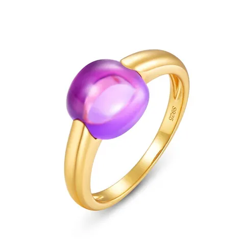 Anello in Argento Sterling 925 Colore Caramella per Donna Placcato Oro Ametista Sintetica Geometrico Quadrato Ovale Gioielli di Moda