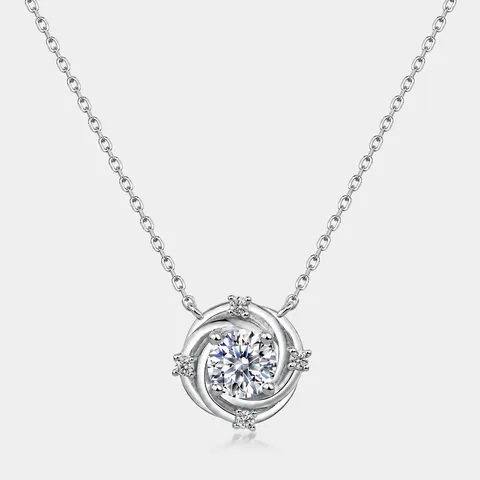 Collar de Colgante de Moissanita de Plata de Ley 925 para Mujer Diseño Geométrico de Remolino Redondo Color D 1ct Cadena de Clavícula