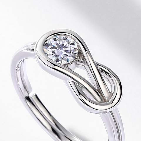 925 Sterling Silver Moissanite Ring For Women Infinity Knot Adjustable Open Ring Round Cut Gemstone With GRA Certificate Jewelry Gift