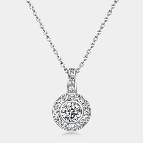 925 Sterling Silver Moissanite Pendant Necklace For Women Round Halo Inlaid Sparkling Colorless Gemstone Wedding Jewelry Gift