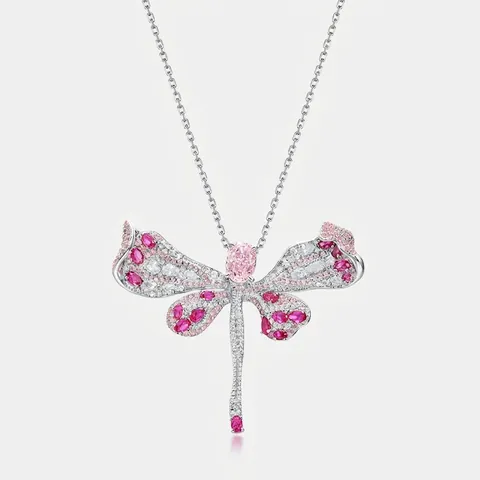 Elegante Collana Con Ciondolo a Libellula Strass Rosa Argento Sterling 925 Gioielli a Forma di Animale Regalo per Donna Accessorio Moda