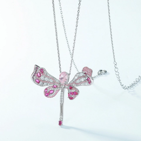 Elegante Collana Con Ciondolo a Libellula Strass Rosa Argento Sterling 925 Gioielli a Forma di Animale Regalo per Donna Accessorio Moda