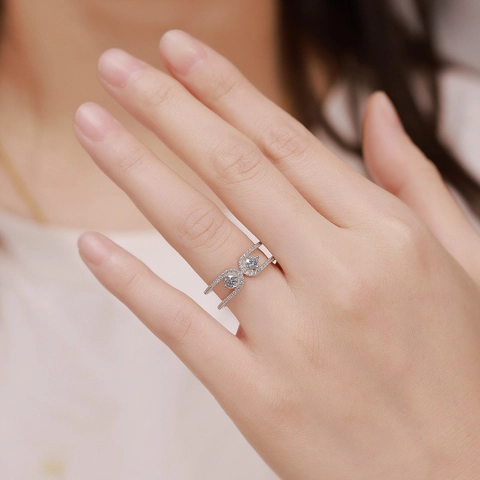 Anello in Argento Sterling 925 Moissanite a Forma di U per Donna con Strass Gioielli di Lusso Eleganti Anello alla Moda