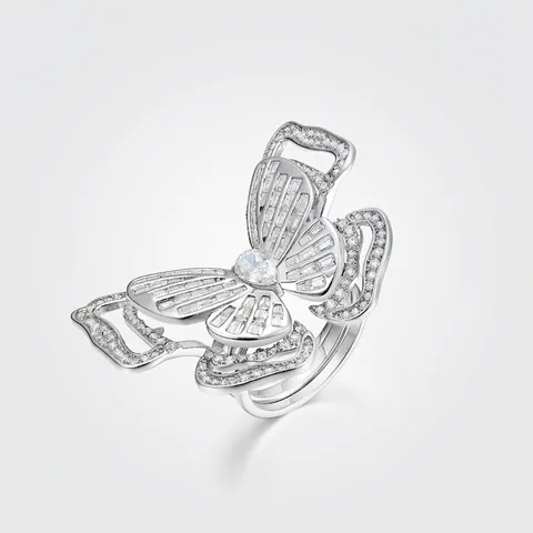 Luxe 925 Sterling Zilveren Vlinder Ring Voor Dames Met Strass Glinsterende Diervormige Vingerring Mode Sieraden Cadeau