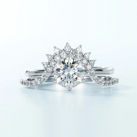 Lussuosi Anelli di Fidanzamento in Argento Sterling 925 con Moissanite per Donna Taglio Brillante Rotondo Gioielli Impilabili con Certificato GRA