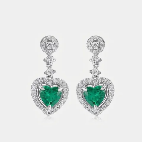 Vintage 925 Sterling Silver Heart Dangle Earrings With Lab-Created Emerald Zirconia Elegant Jewelry For Women Anniversary Gift