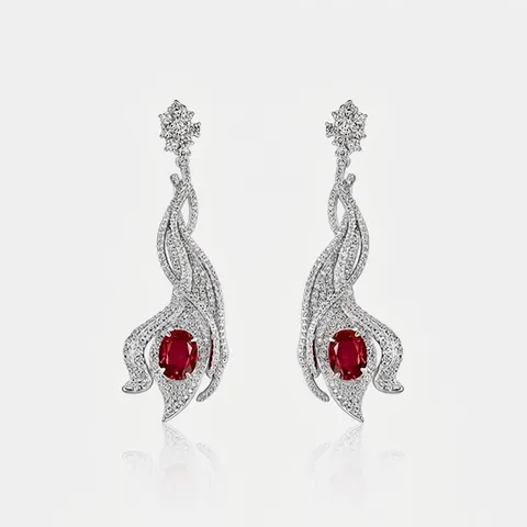 Orecchini Pendenti Foglia in Argento Sterling 925 per Donna con Rubino Zaffiro Smeraldo Creati in Laboratorio Gioielli Matrimonio