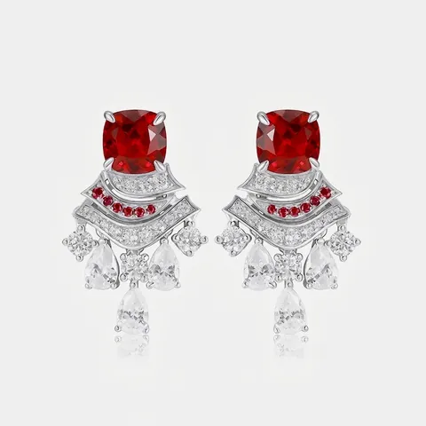 Elegante 925 Sterlingsilber Labor-Gezüchtete Smaragd Rubin Saphir Rock Anhänger Ohrringe Pave Zirkonia Personalisierter Schmuck Für Damen