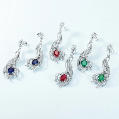 Orecchini Pendenti Foglia in Argento Sterling 925 per Donna con Rubino Zaffiro Smeraldo Creati in Laboratorio Gioielli Matrimonio