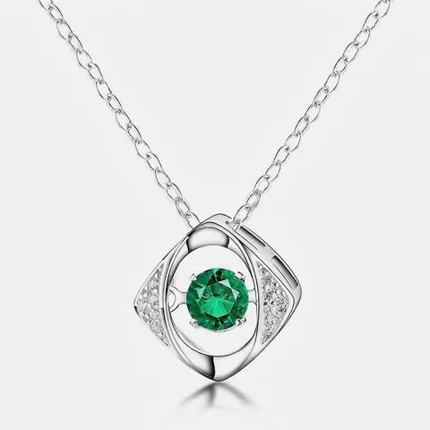 925 Sterlingsilber Böser Blick Schwebender Laborgezüchteter Smaragd Halskette Elegante Zirkonia Inlaid Geometrische Kette Für Damen