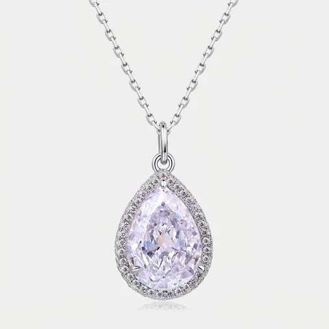 Luxus 925 Sterlingsilber Wassertropfen Zirkonia Anhänger Halskette Halo Träne Kristall Halskette Für Damen Hochzeit Party Schmuck