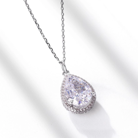 Luxus 925 Sterlingsilber Wassertropfen Zirkonia Anhänger Halskette Halo Träne Kristall Halskette Für Damen Hochzeit Party Schmuck