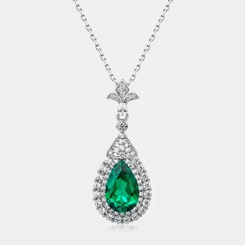 Collana Vintage in Argento Sterling 925 Con Pendente a Goccia in Smeraldo e Rubino di Laboratorio Elegante Ciondolo in Zirconia Donna