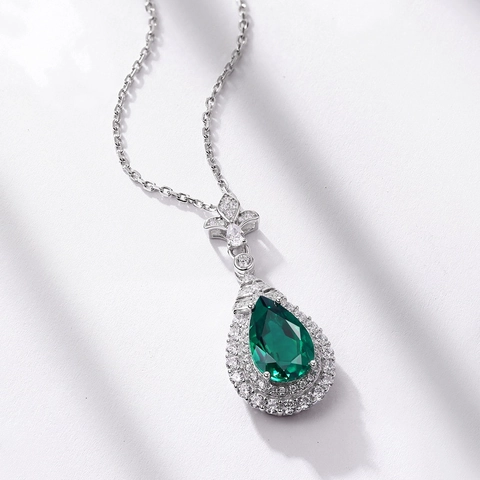 Collana Vintage in Argento Sterling 925 Con Pendente a Goccia in Smeraldo e Rubino di Laboratorio Elegante Ciondolo in Zirconia Donna