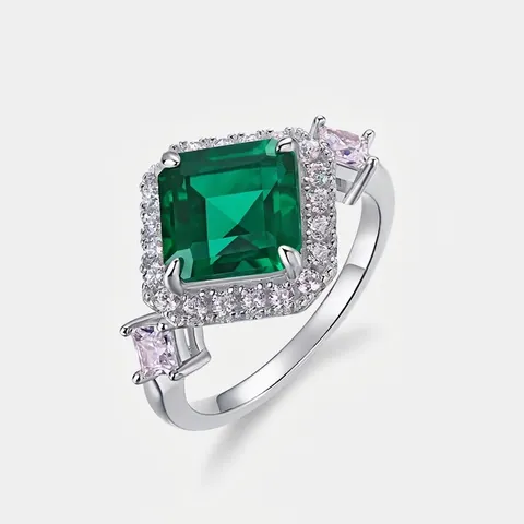 Vintage 925 Sterling Zilver Lab Gekweekte Smaragd Ring Voor Dames Geometrische Vierkante Halo Zirconia Verlovingsring Sieraden