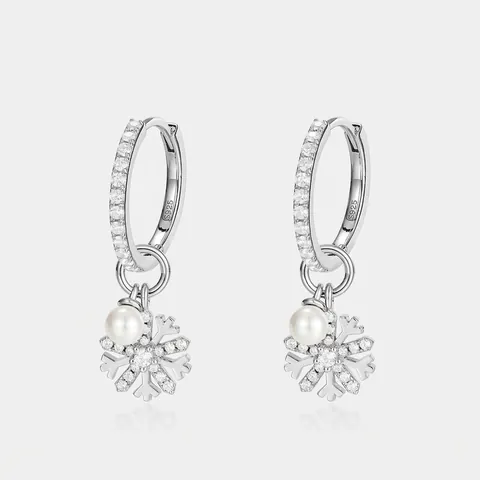 925 Sterling Silver Snowflake Moissanite Drop Earrings For Women Elegant Artificial Pearl Winter Holiday Dangle Earrings