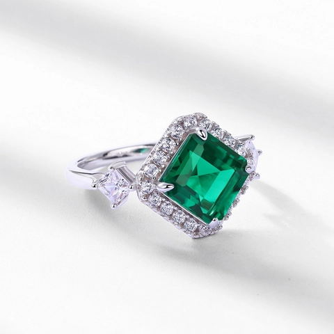 Vintage 925 Sterling Zilver Lab Gekweekte Smaragd Ring Voor Dames Geometrische Vierkante Halo Zirconia Verlovingsring Sieraden