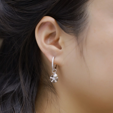 925 Sterling Silver Snowflake Moissanite Drop Earrings For Women Elegant Artificial Pearl Winter Holiday Dangle Earrings