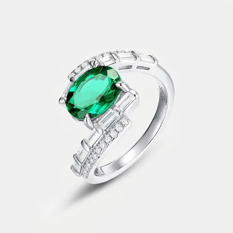S925 Sterlingsilber Im Labor Gezüchteter Smaragd Ring Ovaler Grüner Edelstein Zirkonia Luxus Ring Für Damen Vintage Stil