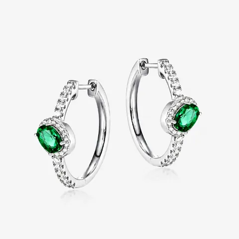 Luxus S925 Sterlingsilber Labor-Geklonter Smaragd Creolen Vintage Ovaler Grüner Edelstein Strass Ohrringe Für Hochzeit Damen Schmuck
