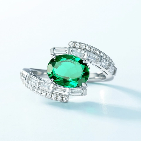 S925 Sterlingsilber Im Labor Gezüchteter Smaragd Ring Ovaler Grüner Edelstein Zirkonia Luxus Ring Für Damen Vintage Stil