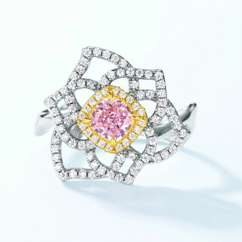 925 Sterling Silver Flower Open Ring With Pink Cushion Cut Rhinestone Ice Flower High Carbon Jewelry For Women Fashion