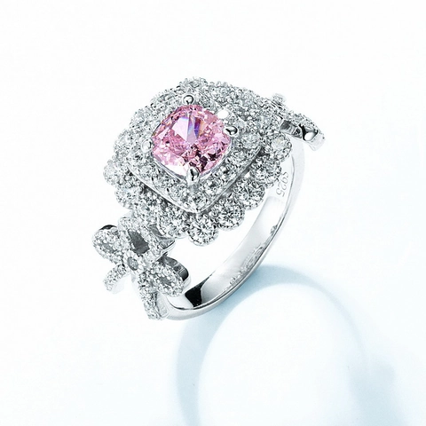 Anello in Argento Sterling 925 con Zirconia Rosa e Fiocco per Donna Gioiello di Lusso con Taglio a Fiore di Ghiaccio Elegante