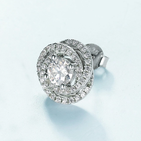Orecchini a Bottone in Argento Sterling 925 Con Fiori di Moissanite per Donna Lussuosi Colore D VVS1 Moissanite Gioielli