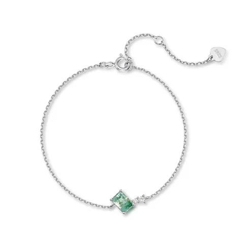Braccialetto in Agata Muschiata Naturale Argento Sterling 925 Bracciale a Catena con Pietra Verde Geometrica Donna Gioielli