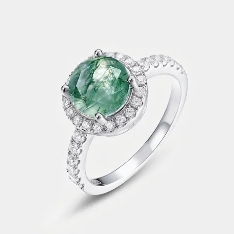 Vintage 925 Sterling Zilveren Ronde Groene Mosagaat Halo Ring Voor Dames Minimalistische Zirconia Ingelegde Edelsteen Sieraden Cadeau