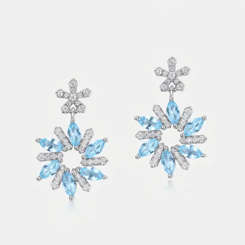 925 Sterling Silver Zirconia Snowflake Stud Earrings Sky Blue Marquise Cut Gemstone Inlaid Christmas Jewelry For Women