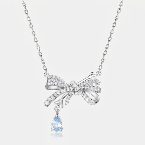 Collar de Plata de Ley 925 con Lazo de Copo de Nieve y Topacio Azul Cielo para Mujer Cadena de Clavícula con Strass Incrustados Joyería Elegante Regalo