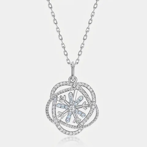 Collana con Pendentif a Fiocco di Neve in Argento Sterling 925 Con Zirconia Blu Ciondolo a Cerchio Intrecciato Regalo di Natale Donna