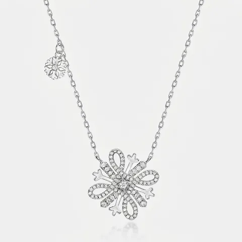 Elegante Collana Con Ciondolo a Fiocco di Neve in Argento Sterling 925 per Donna Catena a Clavicola in Zirconia Bianca Gioielli