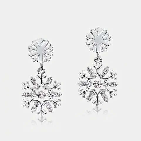 Boucles d'Oreilles Clous Flocon de Neige en Argent Sterling 925 Avec Zirconia Blanc Étincelant Bijoux d'Hiver Élégants pour Femmes Mariage