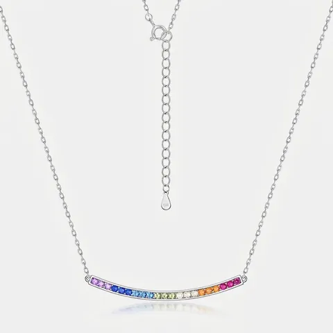 Collana in Argento Sterling 925 con Zirconia Arcobaleno per Donna Ciondolo a Barra Curva Semplice Catena a Clavicola Scintillante Gioielli
