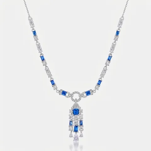 Collana con Pendente a Nappina in Argento Sterling 925 Spinello Blu per Donna Gioielli di Lusso con Zirconia e Pietra Rettangolare
