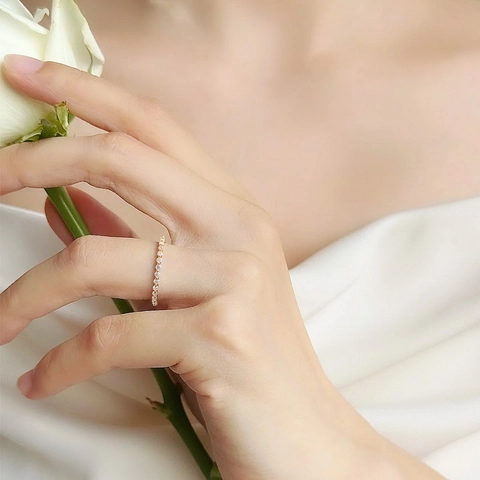 Luxus 925 Sterlingsilber Moissanit Ring Einfach Brilliant Pavé Eingelegt 10K Vergoldet Bandring Für Damen Mode Schmuck