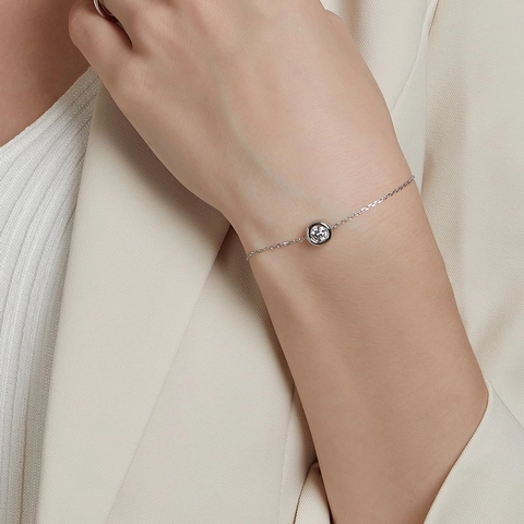 Bracciale in Argento Sterling 925 Moissanite per Donna Tondo Castone a Lunetta Catena a Trazione Regolabile Gioielli di Moda Geometrici Semplici Regalo