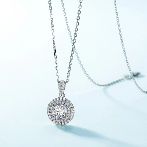 Colgante de Plata de Ley 925 Moissanita para Mujer Brillante Doble Halo Redondo Piedra Preciosa Joyería Colgante Solo Sin Cadena