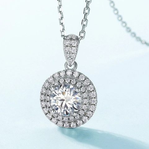 Colgante de Plata de Ley 925 Moissanita para Mujer Brillante Doble Halo Redondo Piedra Preciosa Joyería Colgante Solo Sin Cadena