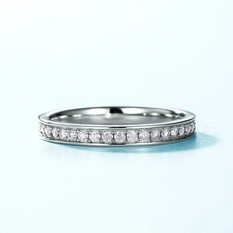 Anello in Argento Sterling 925 con Moissanite per Donna Minimalista Pavé Anello a Fascia Geometrico Gioielli Matrimonio Regalo
