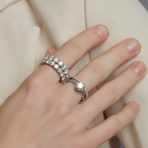 S925 Sterling Zilveren Moissaniet Eternity Ring Voor Dames Rond Geslepen Volledige Cirkel Fonkelende Band Met GRA-certificaat Fijne Sieraden Huwelijkscadeau