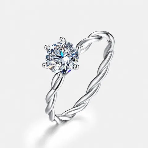 S925 Sterling Silver Moissanite Engagement Ring For Women Round Brilliant Cut Six Prong Vine Twist Band Jewelry With Certificate